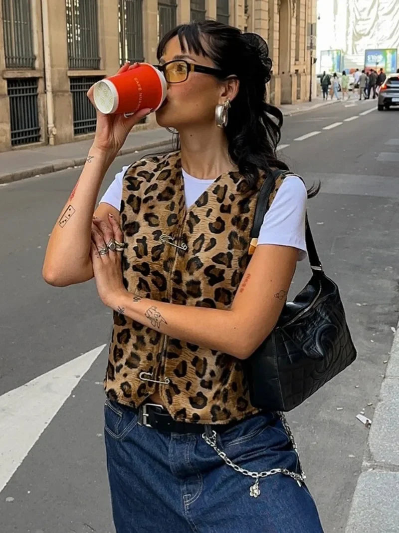 Aiertu  -  Woman Clothing Fashion Leopard Print Vest Sexy V-neck Sleeveless Cardigan Tops Streetwear 2026 Autumn Female Casual Tank Tops Aiertu