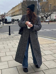Aiertu  -  Elegant Woolen Solid Women Windbreak Full Sleeve Double Breasted Female Maxi Coat 2026 Autumn Winter Lapel Loose Lady Overcoat Aiertu