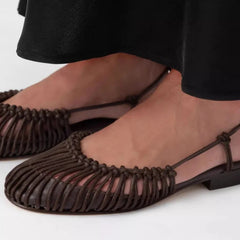 Aiertu  -  Summer Low Heels Roma Sandals Fashion Outdoor Woven Hollow Women Sandals Casual Lace-up Round Head Sandals Aiertu
