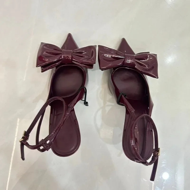 Aiertu  -  Elegant Wedding Bridal Pumps Sexy Ankle Strap Red Big Bow Pointed Toe Ladies Slingbacks 2025 Spring Luxury Office Women Shoes Aiertu