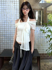 Aiertu  -  Y2k Aesthetics Fake Two Pieces T-shirt 2026 Fairy Grunge Halter Bodycon Tshirt Summer Harajuku Patchwork Irregular Bandage Tops Aiertu