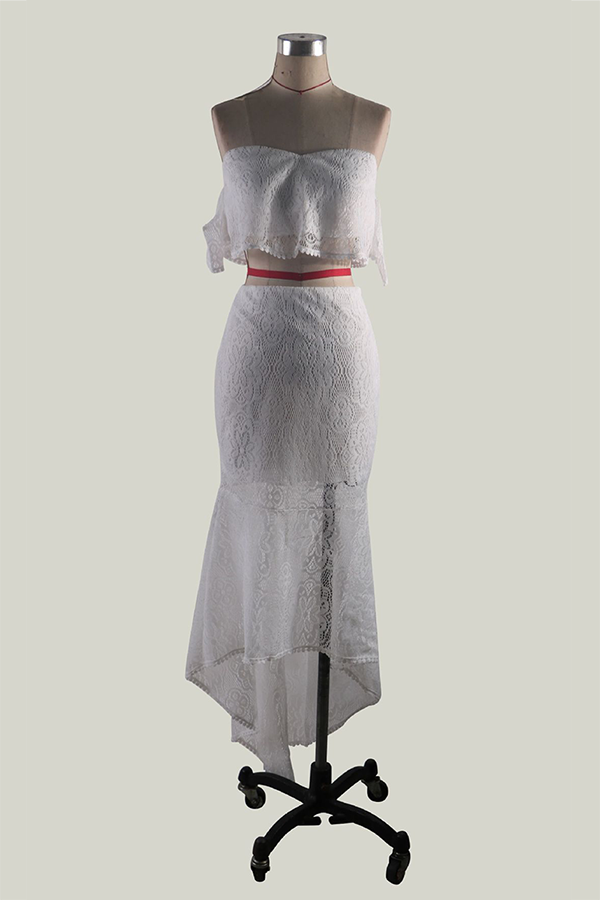 Aiertu  -  Elegant Solid Hollowed Out Backless Strapless Short Sleeve Two Pieces(3 Colors) Aiertu