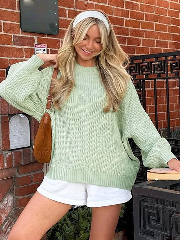 Aiertu  -  Knitted Sweater For Women Loose Casual Round Collar  Lazy Solid Color Pullovers Versatile Autumn Fashion Female Sweater Aiertu