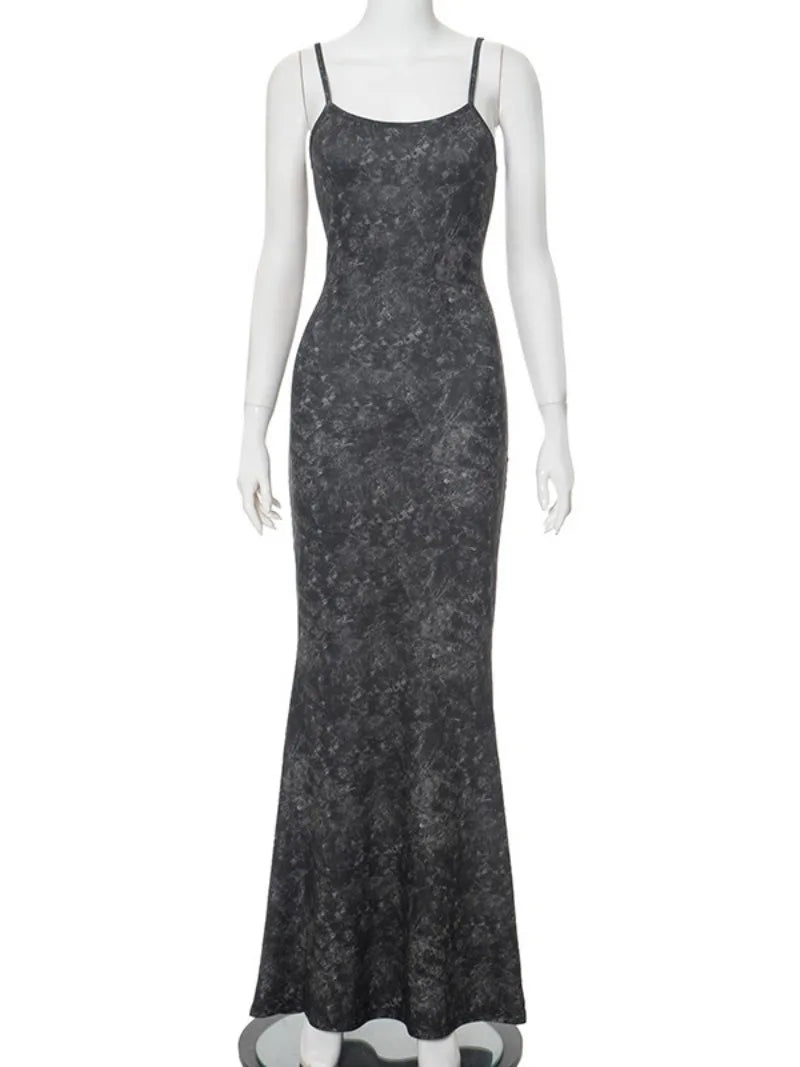 Aiertu  -  Black Print Sleeveless Long Dress 2026 Woman Clothes Elegant Spaghetti Strap Backless High Waist Bodycon Holiday Party Dresses Aiertu