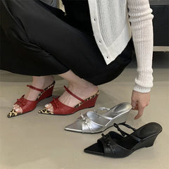 Aiertu  -   Summer Designer Wedges Slippers Women Pointed Toe Thin Low Heels Party Ladies Slide Shoes Zapatos De Mujer Aiertu