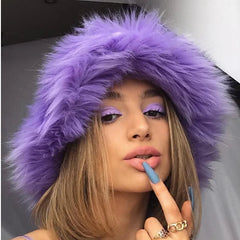 Aiertu  -  Winter Hat New Candy Color Faux Fur Y2k Warm Plush Basin Hat Unisex Bucket Hat Bob Homme Aiertu