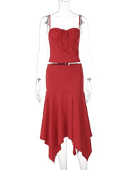 Aiertu  -  Sling Skirt Suit Women's Sleeveless Solid Slim T shirt Top Irregular Long Skirt High Waist Casual 2026 Summer Fashion Set Aiertu