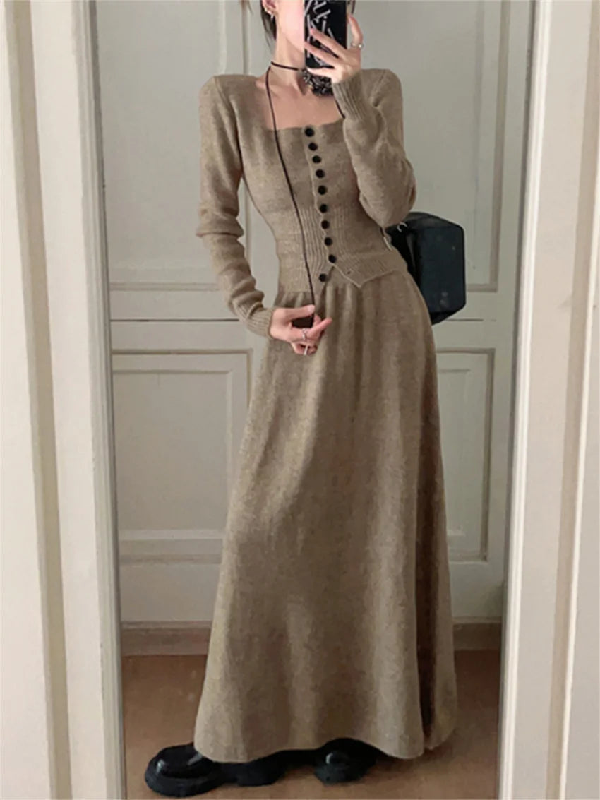 Aiertu  -  Stylish Slim Sweaters Women OL Sweet Knitted Maxi Skirts Winter Suits Elegant Hot Sale Office Lady New High Street Sets Aiertu
