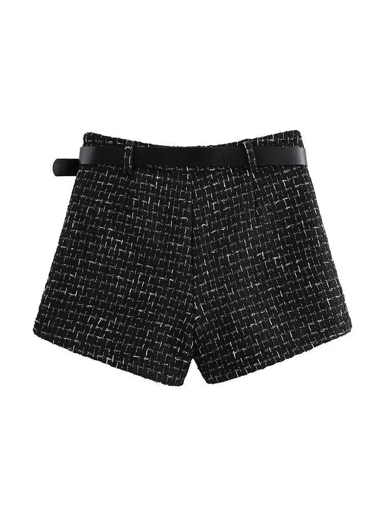 Aiertu  Women Fashion With Belt Texture Side Zipper Mini Skirts Shorts Vintage High Waist Female Chic Lady Shorts Aiertu