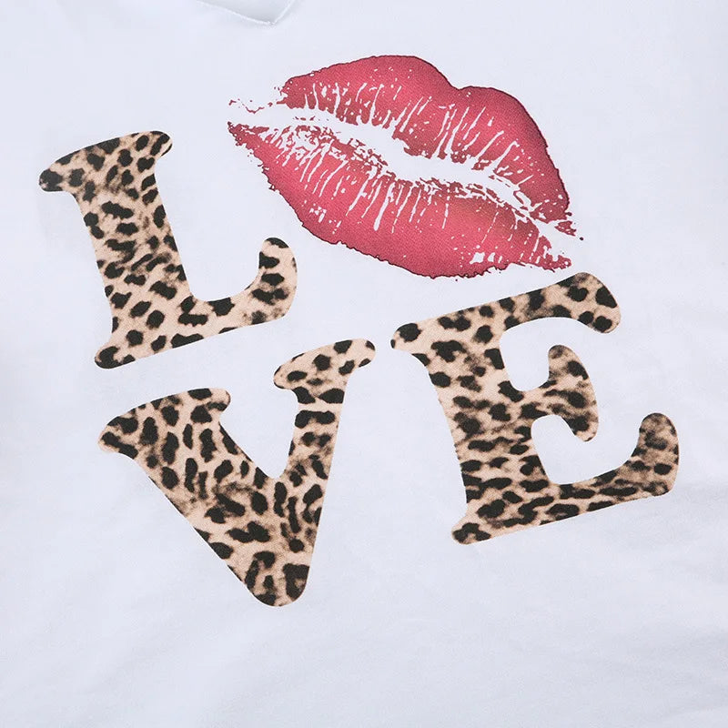 Aiertu  -  New leopard print personalized printing short-sleeved T-shirt women's street fashion off-the-shoulder pullover short casual top Aiertu