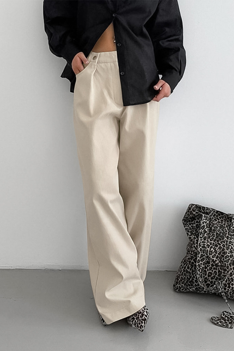 Aiertu  -Casual Pocket Buttons Loose High Waist Wide Leg Bottoms aiertu