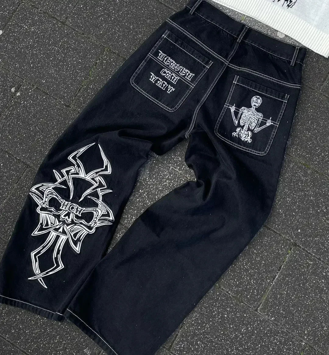 Aiertu  -  High Street Gothic American Fashion Hip Hop Straight Jeans Harajuku y2k Personalized Washed Low Waist Slim Micro Flared Jeans Aiertu