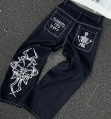 Aiertu  -  High Street Gothic American Fashion Hip Hop Straight Jeans Harajuku y2k Personalized Washed Low Waist Slim Micro Flared Jeans Aiertu