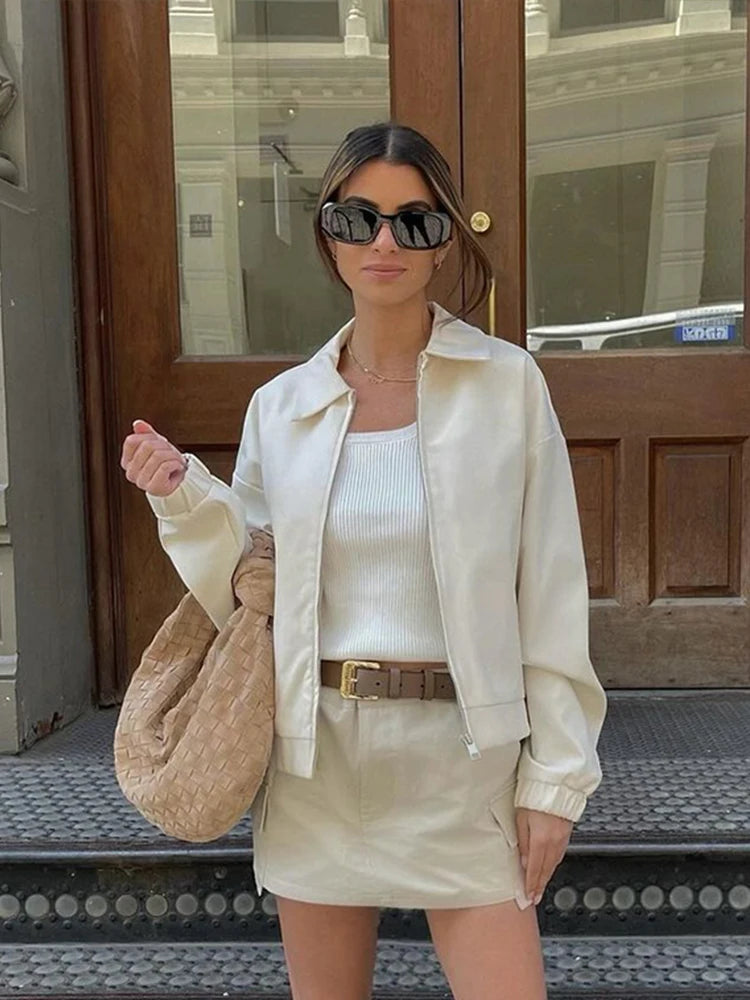 Aiertu  -  Zipper Cropped Jacket For Women Spring Long Sleeve Bomber Jacket Coat Streetwear Loose Demi-Season Jacket Outwear 2026 New Aiertu