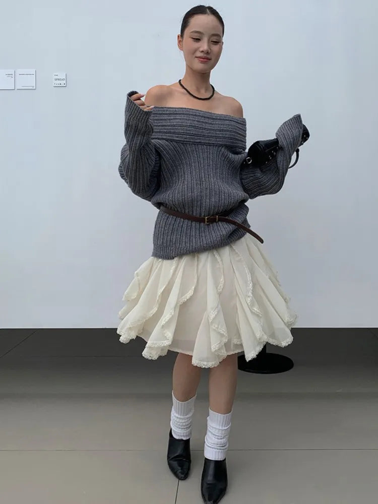 Aiertu  -  Irregular Streetwear Short Skirt Lace Patchwork Sweet Chic Beige Women Skirt A-line Elastic Waist Fashion Summer Skirts 2025 New Aiertu