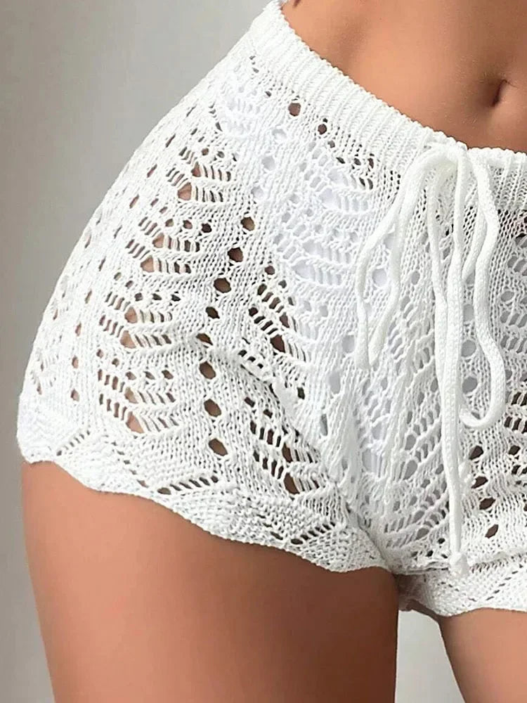 Aiertu  -  Spring Hotsweet Casual High Waist Solid Color Shorts Women's Beach Style Elastic Waist Lace-up Slim Fit White Shorts Aiertu