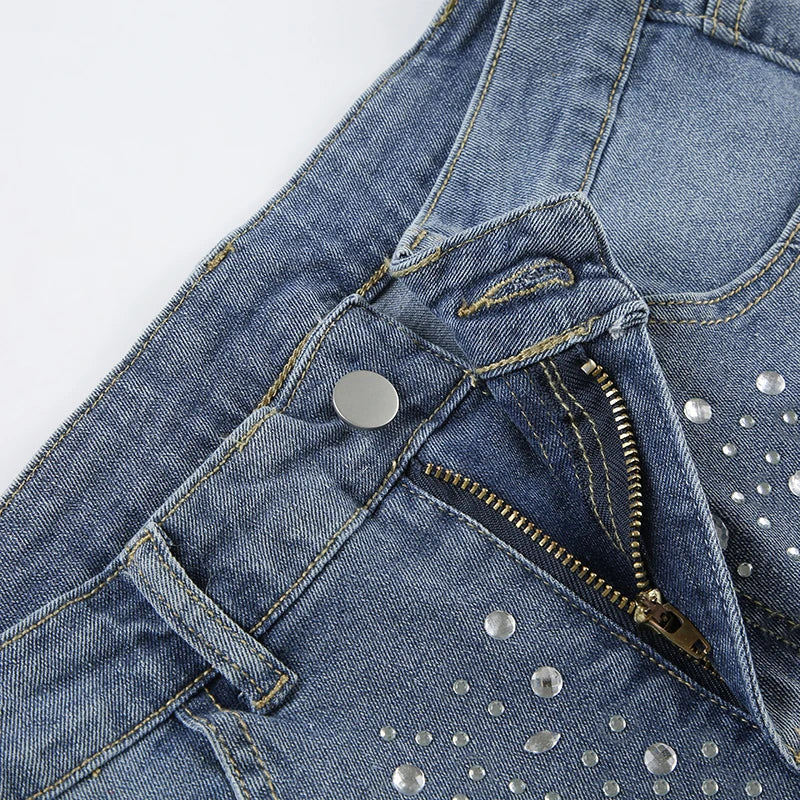 Aiertu  -  y2k Rhinestone Denim Shorts Summer Casual Low Rise Skinny Short Jeans for Women Streetwear All-match Shorts Harajuku 90s Aiertu
