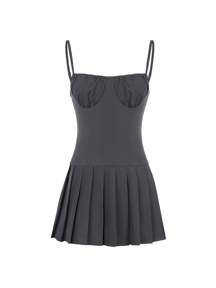 Aiertu - summer inspo Solid Sleeveless Fit And Flared Spaghetti Strap Pleated Dresses Women Sweet Style Summer Clothes Aiertu
