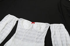Aiertu  -  Bows Lace Stapless Dress For Women See Through Sexy Long Sleeve Mini Dress Splice Sweet Slim Pleated Dress High Waist Aiertu