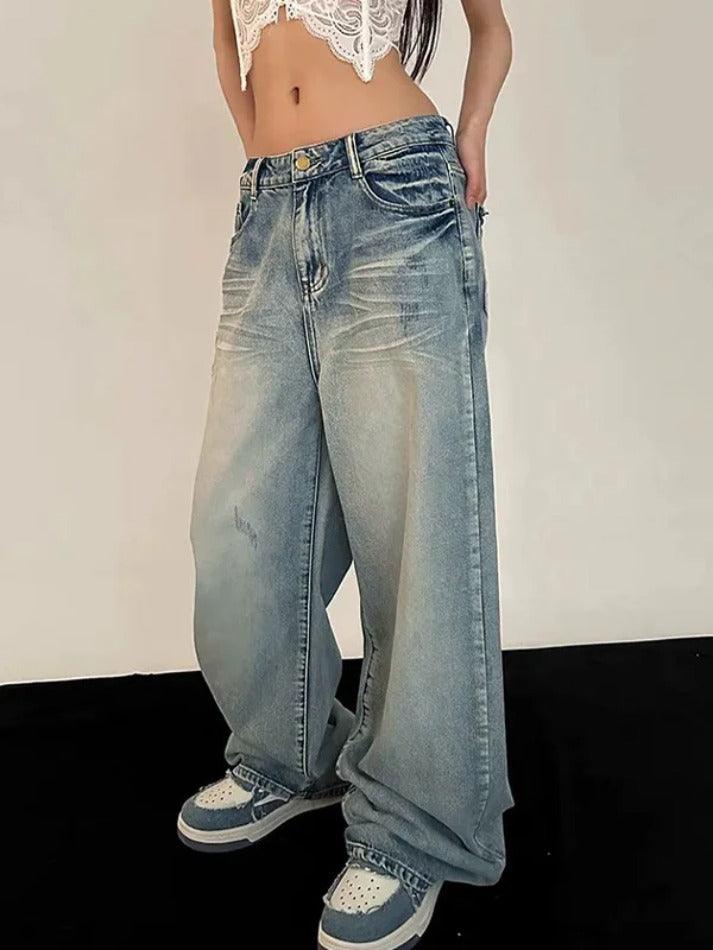 Aiertu  Vintage Washed Mopping Loose Boyfriend Jeans Aiertu
