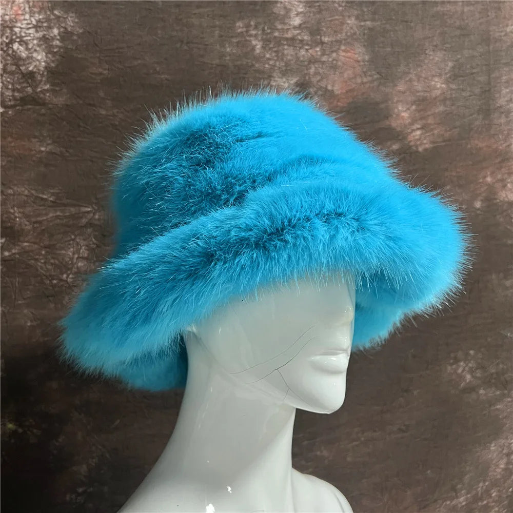 Aiertu  -  Rainbow Spliced Fisherman Hat Multi color Fashion Autumn and Winter ins Fur Fisherman Hat Warm Pot Hat Show Small Face Aiertu