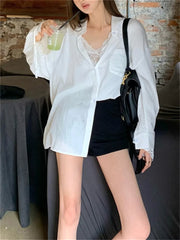 Aiertu  -  Fashion New Solid White Shirts With Lace Bottoming Tees Summer Women Gentle New 2026 Office Lady Daily Loose Mujer Slim Aiertu