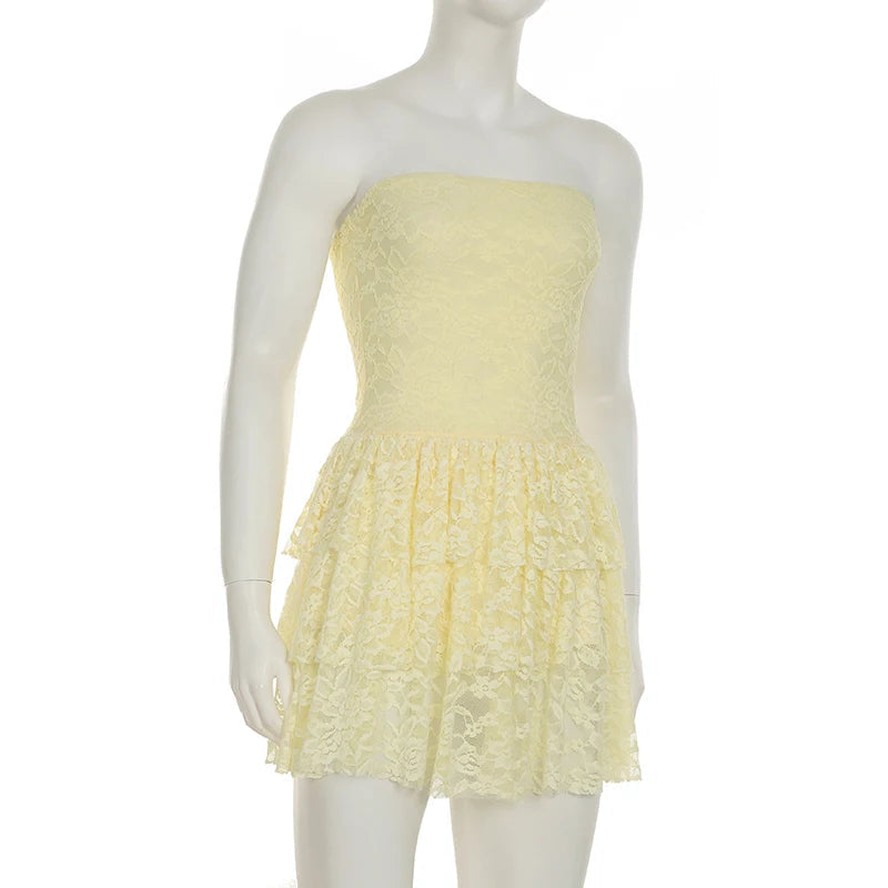 Aiertu  Holiday Slim Lace A-Line Dress Beach Style Sweet Sexy Slash Neck Sleeveless Mini Dresses For Women 2025 Summer Fashion Aiertu