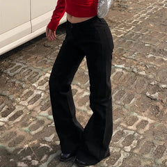 Aiertu  -  Y2K Low Waist Flare Jeans High Street Fashion Women Black Denim Trousers Vintage Slim Fit Zipper Front Pants Spring Aiertu