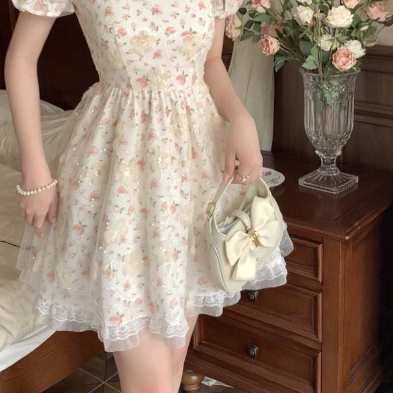 Aiertu Mini Dresses Women Tender Sweet Summer Puff Sleeve Princess Vestidos Elegant Ladies Vintage Prairie Chic Fashion Casual Aiertu