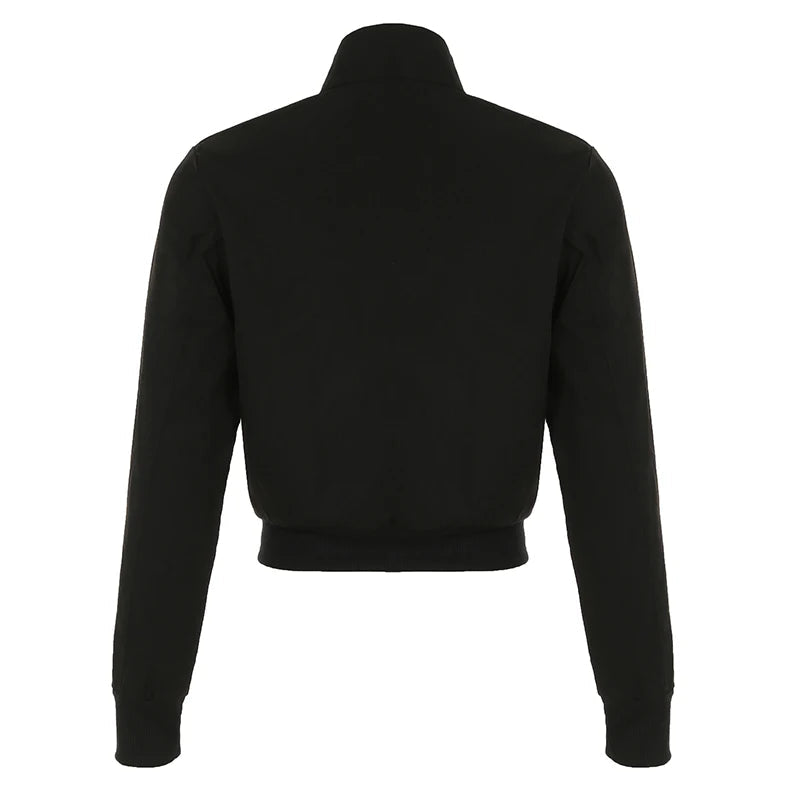 Aiertu  -  Gothic Y2K Women Crop Jacket Fashion High Street Long Sleeve Zipper Coat 2000s Vintage Casual Outwear Workwear Style Aiertu
