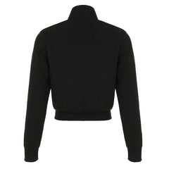 Aiertu  -  Gothic Y2K Women Crop Jacket Fashion High Street Long Sleeve Zipper Coat 2000s Vintage Casual Outwear Workwear Style Aiertu