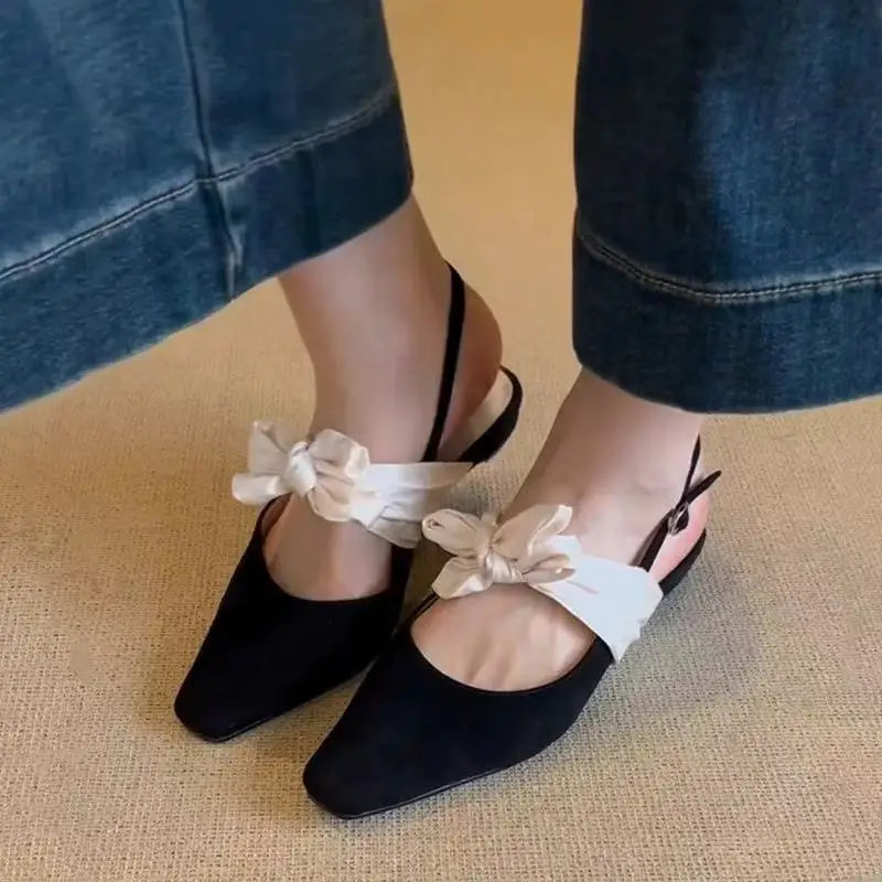 Aiertu  -  Bow Flat Sandals Women Pointed Toe Shoes Slingback Elegant Summer Trend Woman Slippers Shallow Marie Janes Dress Sandalias Aiertu