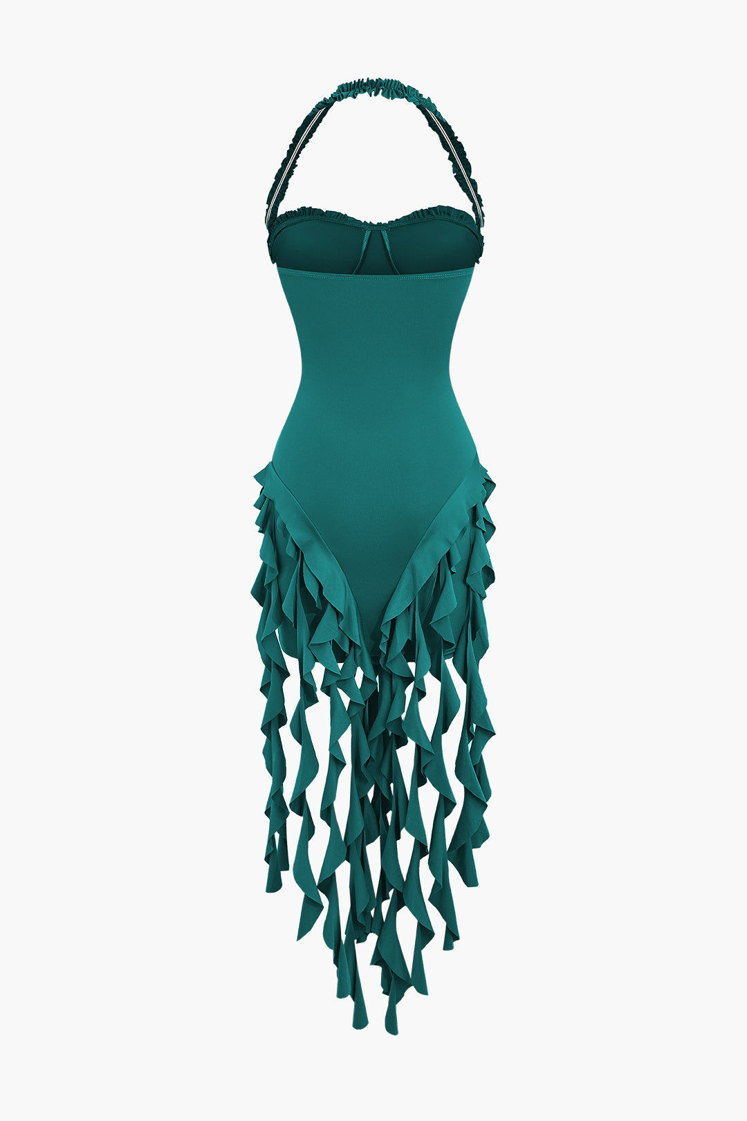 Aiertu  Ruffle Tassel Halter Bustier Mini Dress Aiertu