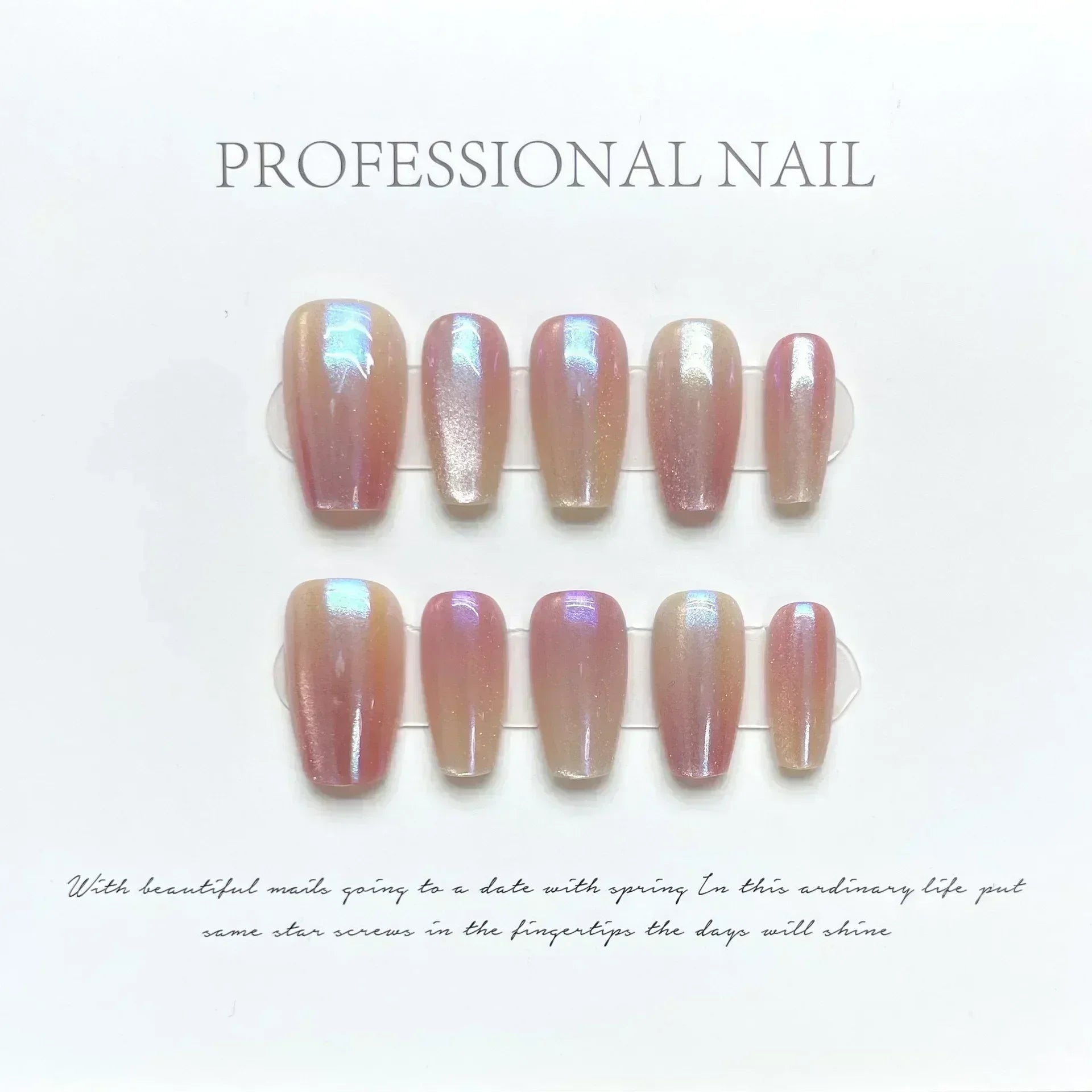 Aiertu 10Pcs Cat Eye Handmade Press On Nails with Gradient Design False Nails Full Cover French Ballerina Wearable Artificial Nail Tips Aiertu