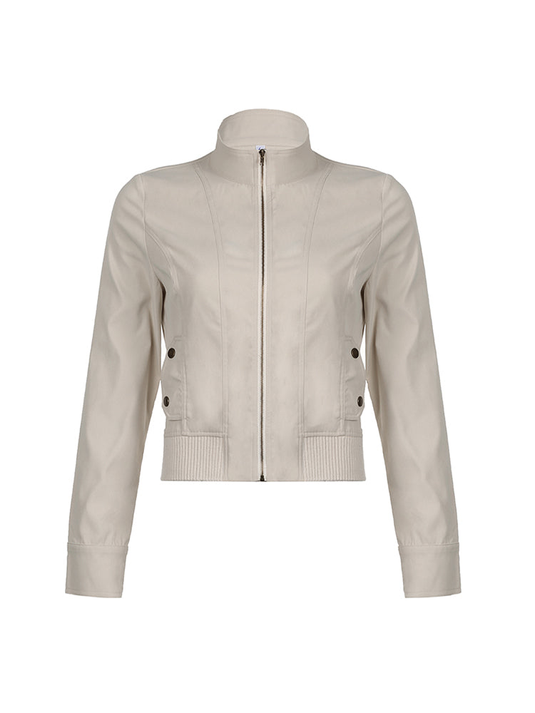 Aiertu - summer inspo Hot Zip Up Stand Collar Casual Y2K Cargo Jackets Women Spring Autumn Fashion Solid Basic Long Sleeve Street Coats Aiertu