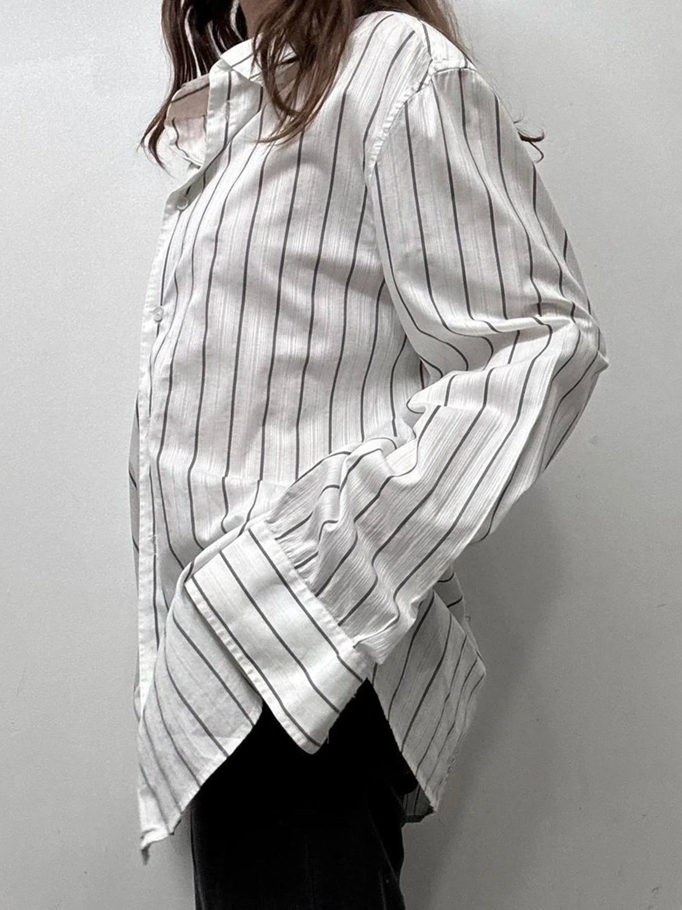 Aiertu  Striped Print Loose Shirt for Women Casual Single-breasted Oversized Blouses Streetwear Fashion Turn-down Neck Top Aiertu