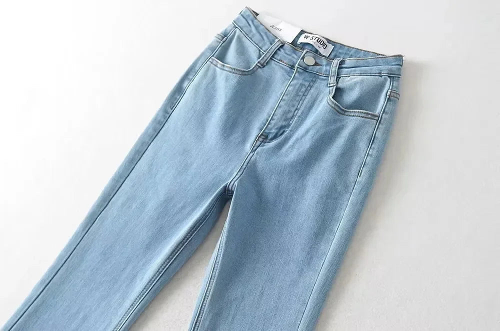 Aiertu  -  High Waist Denim Pants Women Solid Color Elastic Slim Fit Flare Pants For Hot Girl Denim Trousers Women Flare Jeans Streetwear Aiertu
