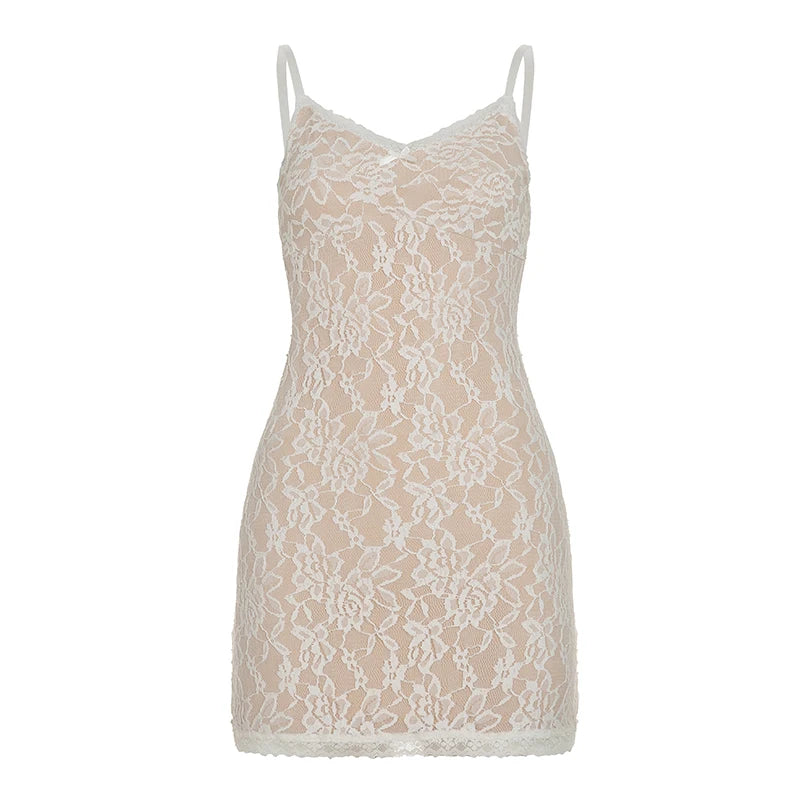 Aiertu  Fashion Lace Sheer Sexy Camisole Dresses Sleeveless Skinny Simple Hotsweet Elegant Mini Dresses Aiertu