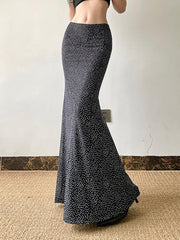Aiertu  -Vintage Polka Dot Print Mesh Double-Layer Maxi Skirt aiertu