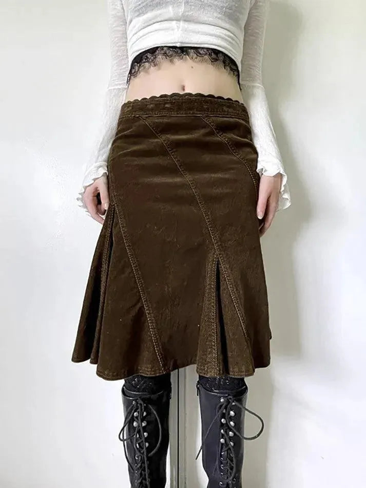 Aiertu  -Vintage Lace Trim A-Line Midi Skirt aiertu