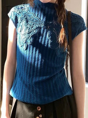 Aiertu  Women Vintage Embroidery Bow Graphic Tees Y2k Aesthetic Casual Bodycon Streetwear T Shirts 2025 Summer Harajuku Grunge Blue Tops Aiertu