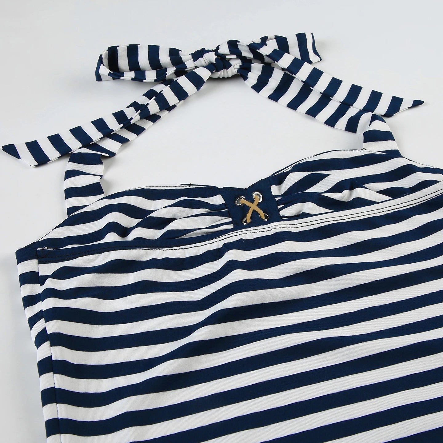 Aiertu  -  Y2K Women Tie Up Front Striped Halter Vest Backless Sexy Casual Fitted Sleeveless Crop Top Summer Fashion Tank Tops Aiertu