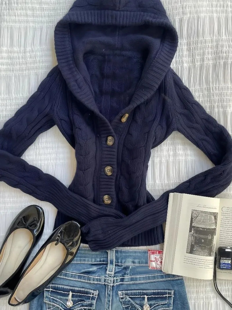 Aiertu  -  Korean Vintage Warm Knitted Autumn Winter Sweaters Simple High End Office Lady Punk Harajuku Cardigan Y2k 2000s Punk Jumper Aiertu