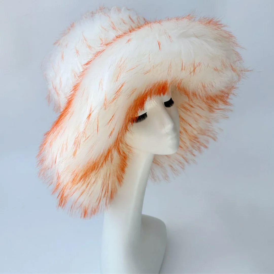 Aiertu  -  Luxury Fluffy Women Faux Fur Bucket Hats Oversized 17cm Wide Brim Thicken Outdoor Warm Plush Punk Hat Girl Y2k Female Ski Panama Aiertu