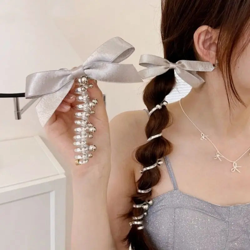 Aiertu Elegant Bowknot Telephone Wire Line Elastic Rubber Braided Fashion Hair Rope Hairband Women Girls Pongtaill Wedding Accessories Aiertu