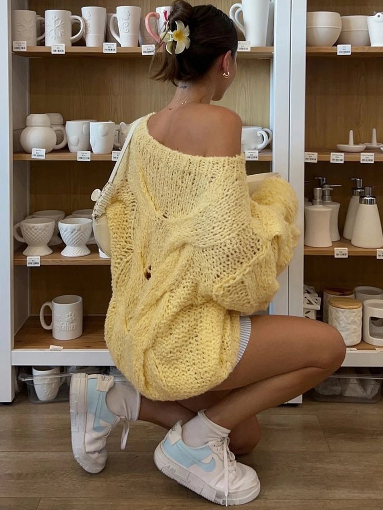 Aiertu  -  See Through Loose Long Sleeves Crochet Sweater Korean Style Pullovers Casual Streetwear Top For Autumn Aiertu
