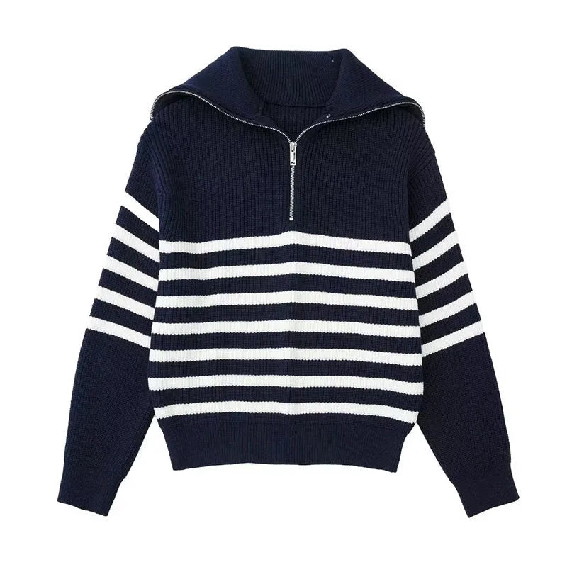 Aiertu  -  Striped Knitwear Women Sweaters  New Half Zipper Laple Thicken Casual Fashion Women Pulovers Autumn Winter Fashion Lady Knitwear Aiertu