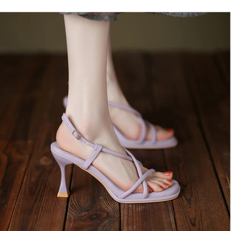 Aiertu  -  Summer New Simple Square Headed Slim Strap Thick Heel Sandals for Women, Straight Toe Open Toe Sandals for Women Aiertu