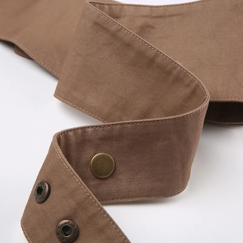Aiertu  -  Harajuku Brown Buttons Vintage Female Belts Pockets Y2K Grunge Bum Bag Waistband Accessories Wide Sashes Outfits Aiertu