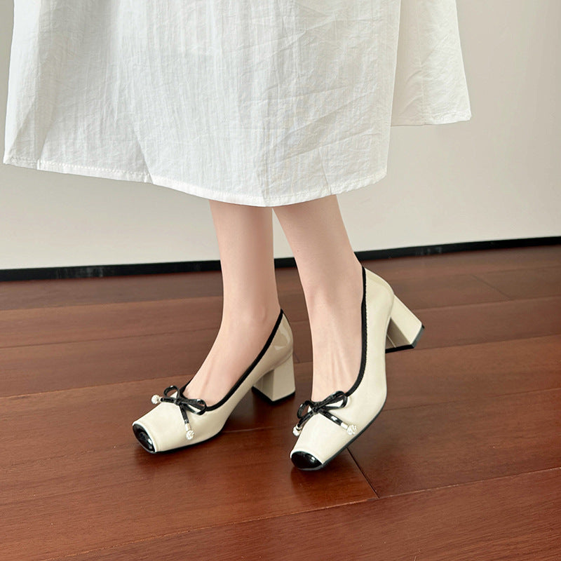 Aiertu  Patent Leather Ballet Flats Rome Shearling Rubber High Fur Hoof Heels Patent Leather Ballet Flats Fur Rome Shearling Rubber High Aiertu